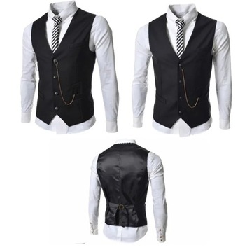 Retro Black Vest Mens Solid Chain Decoration Singl