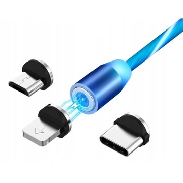 KABEL MAGNETYCZNY 3w1 DO IPHONE MICRO USB TYP-C 1m
