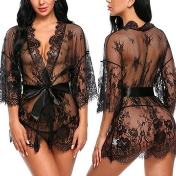 ZMYSŁOWY KOMPLET BIELIZNA KORONKA KOSZULKA STRINGI