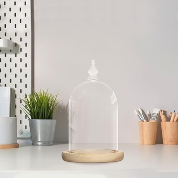 Декоративный стеклянный купольный абажур Belle Vous с ручкой и деревянным основанием