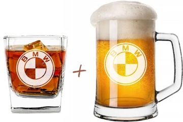 Szklanka do whisky + Kufel do piwa BMW, Mercedes itp. Grawer PREZENT
