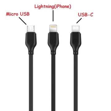 Тройной зарядный кабель Micro Lightning 3 в 1 USB-C для iPhone