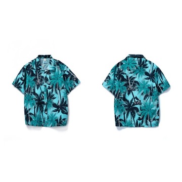 Stylowa modna męska Hawajska w palmy z krótkim rękawem koszula