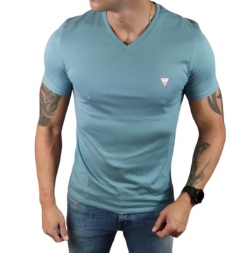 T-shirt błękitny v-neck Guess M2YI32 J1314 G7CZ BLUE SLIM FIT - XXL