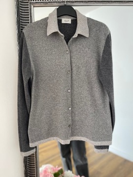 ALLUDE szary lekki sweter kardigan z kołnierzykiem 100% KASZMIR M/L premium