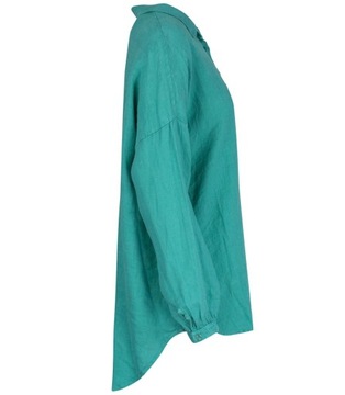 Długa lekka luźna koszula lniana dłuższy tył długi rękaw LAILA 2 (Zielony)