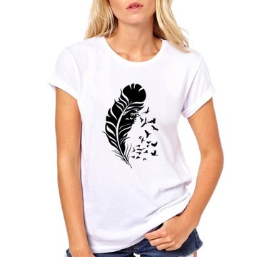 T-SHIRT KOSZULKA DAMSKA Z NADRUKIEM p PIÓRO S