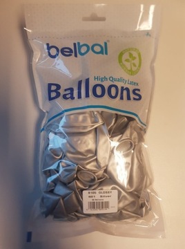 Balony Belbal 12 cali Glossy Silver 601/srebrne Chrome, 50szt