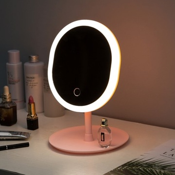 Podświetlane lusterko kosmetyczne na blacie z ekranem dotykowym, owalną diodą LED USB do ładowania