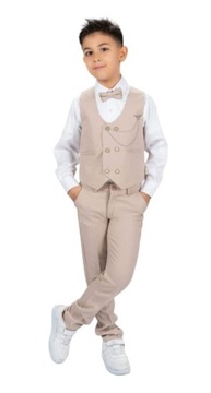 WIZYTOWY Komplet Chłopięcy Beżowy 4el. rozm 152 cm