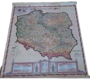 Duża Dwustronna Ścienna Mapa Polski Godło Herby 66x88cm Starodruk