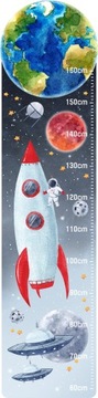 MIARKA WZROSTU naklejka na ścianę dla dzieci KOSMOS I RAKIETA PLANETY UFO