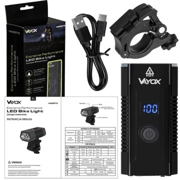 ПЕРЕДНЯЯ ВЕЛОСИПЕДНАЯ ЛАМПА 5xLED PRO ВЕЛОСИПЕДНОЕ ОСВЕЩЕНИЕ POWERBANK USB VAYOX