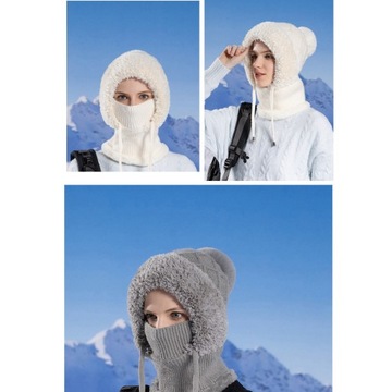 Zimowa czapka z dzianiny polarowej, szalik na szyję i zintegrowany kaptur