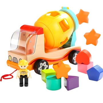 Drewniana Zabawka Edukacyjna Betoniarka Sorter Montessori Dla Chłopca