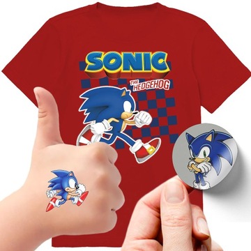 ZESTAW 3W1 KOSZULKA DLA DZIECI TATUAŻE NAKLEJKI SONIC 128 JAKOŚĆ