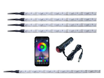 LED kabiny auta RGB 4x30cm + bagażnik BLUETOOTH