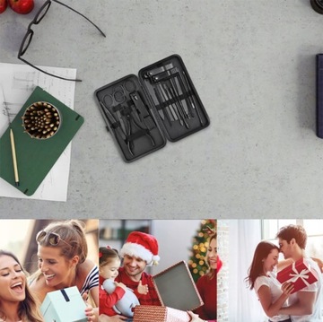 Duży ZESTAW do MANICURE PRZYBORNIK do PAZNOKCI 16w1 czarny ETUI na prezent