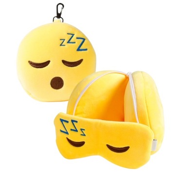 PODUSZKA PODRÓŻNA PLUSZOWA Z MASECZKĄ NA OCZY W PODRÓŻ SNOOZIE EMOTKA ŚPIĄC