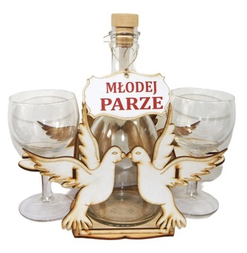 Śmieszny Prezent na Ślub Karafka Gołębie Kieliszki Gadżet Dla Pary Mlodej