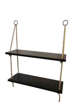 Wiszące półki na sznurkach 60cm,czarne