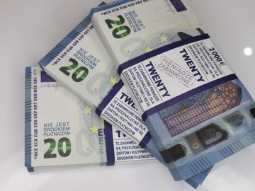 Банкноты 20 ЕВРО для развлечения и обучения, в упаковке 100 штук + БЕСПЛАТНО
