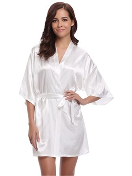 ХАЛАТ ЖЕНСКИЙ АТЛАСНЫЙ ХАЛАТ РОЗ, пеньюар, завязанный, НЕ ПРОЗРАЧНЫЙ, БЕЛЫЙ XXL