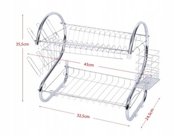 SREBRNA SUSZARKA DO NACZYŃ DWUPOZIOMOWA STOJĄCA OCIEKACZ 38 x 50 x 24cm