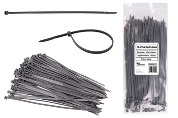 СЕРАЯ КАБЕЛЬНАЯ ЛЕНТА зажимная кабельные стяжки 3,6х200мм 100шт