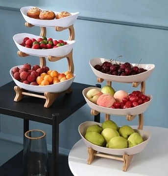 БАМБУКОВАЯ ПОДСТАВКА ДЛЯ ФРУКТОВ, 2-СТУПЕНЧАТАЯ ТАРЕЛКА, 3 ЧАШКИ, ПОДДОН, КУХОННЫЙ ОРГАНАЙЗЕР