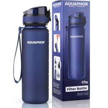 Bidon, butelka filtrująca AQUAPHOR City 0,5l TRITAN + filtr wody, Granatowa