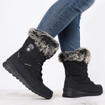 Czarne śniegowce damskie buty termiczne z futerkiem American ROZ. 40
