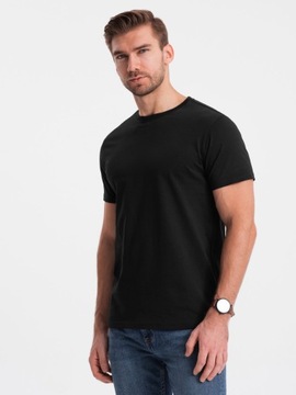 Klasyczny T-shirt męski bawełniany BASIC czarny V1 OM-TSBS-0146 XL
