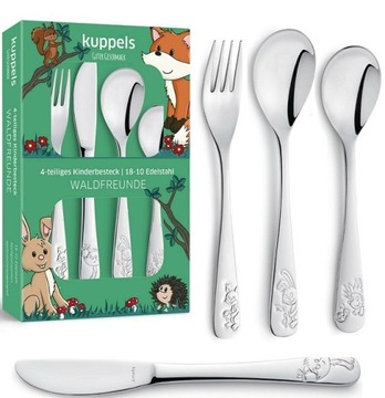 AMEFA 4 SZTUĆCE STALOWE KOMPLET DZIECI ZWIERZĄTKA LIS JEŻ ZAJĄC WIEWIÓRKA