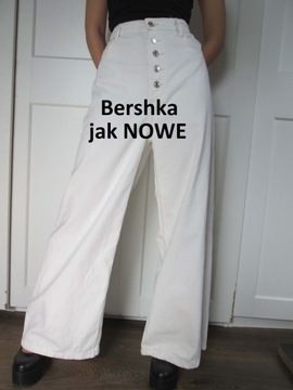 Bershka białe spodnie jeansy dżinsy szerokie nogawki wysoki stan 42 XL