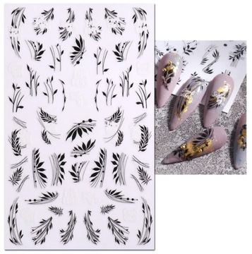 NAKLEJKI NA PAZNOKCIE SAMOPRZYLEPNE LINEARNE BIAŁE CZARNE listki do zdobień