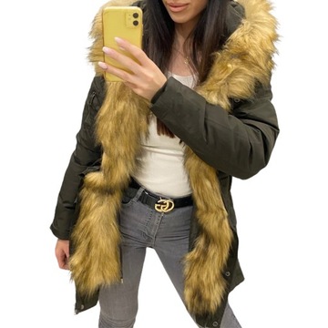 kurtka zimowa długa parka 3XL futro gruba rose