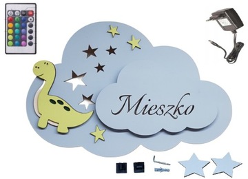 Lampka DINO DINOZAUR chmurka nocna KOLORY, LED CHMURKA imieniem sieciowe