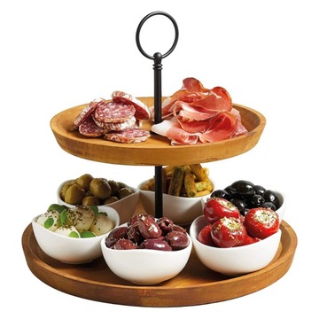 2-ЯРУСНАЯ ТАРЕЛКА ДЛЯ ТОРТА, ТОРТ, ФРУКТЫ, БАМБУКОВЫЙ ПОДНОС