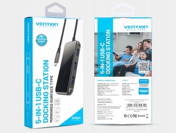 VENTION HUB USB — Type-C 5 в 1 — PD 87 Вт — 4x USB3.0
