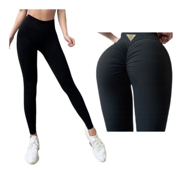 ЖЕНСКИЕ леггинсы PUSH UP черного цвета, завышенная талия, РЕБНИЦА СЗАДИ