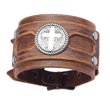 Men Women Cross Braided Leather Magnet Wristb