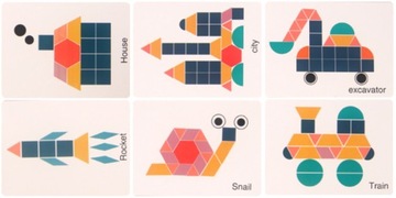 PUZZLE DREWNIANE KLOCKI MOZAIKA MONTESSORI KOLORY KSZTAŁTY UKŁADANKA WOREK