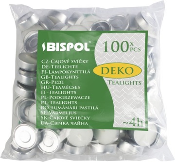 Świece podgrzewacze tealight BISPOL DEKO 100szt 4h