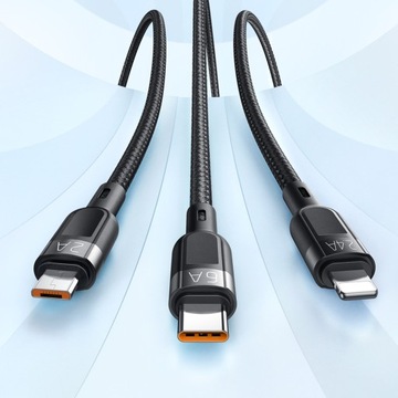 MCDODO USB КАБЕЛЬ 3 В 1 USB-C LIGHTNING MICRO USB БЫСТРАЯ ЗАРЯДКА 6 А 65 Вт 1 М