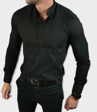 Koszula slim fit ze stójką 3-guziczki czarna EGO02 - XXL