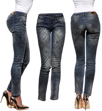 #406 KOBIECE WYGODNE Spodnie Jeans Rurki Wzory XL