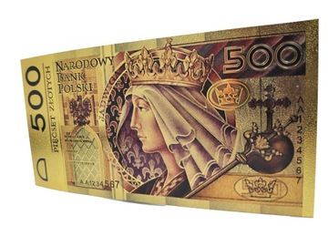Позолоченная банкнота номиналом 500 злотых Королева ЯДВИГА Жемчужина для коллекционера