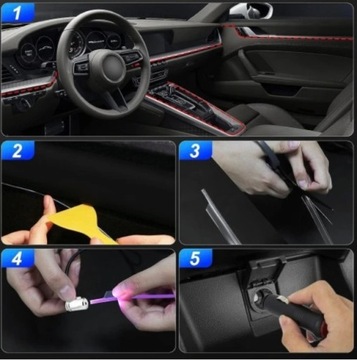 СВЕТОДИОДНОЕ ВОЛОКОННО-ОПТИЧЕСКОЕ для автомобильного RGB освещения 7 м AMBIENT El Wire 5in1 НАБОР 5в1