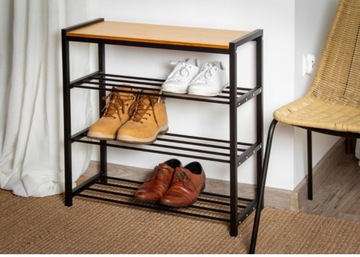 МЕТАЛЛИЧЕСКАЯ ПОЛКА-ОРГАНИЗАТОР ПОЛКА ДЛЯ ОБУВИ КНИЖНЫЙ ШКАФ С ДЕРЕВЯННОЙ ПОЛКОЙ 4 УРОВНЯ